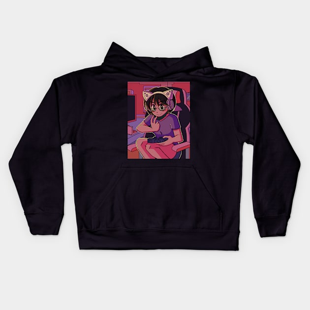 vaporwave aesthetic anime gamer girl Kids Hoodie by KinseiNoHime